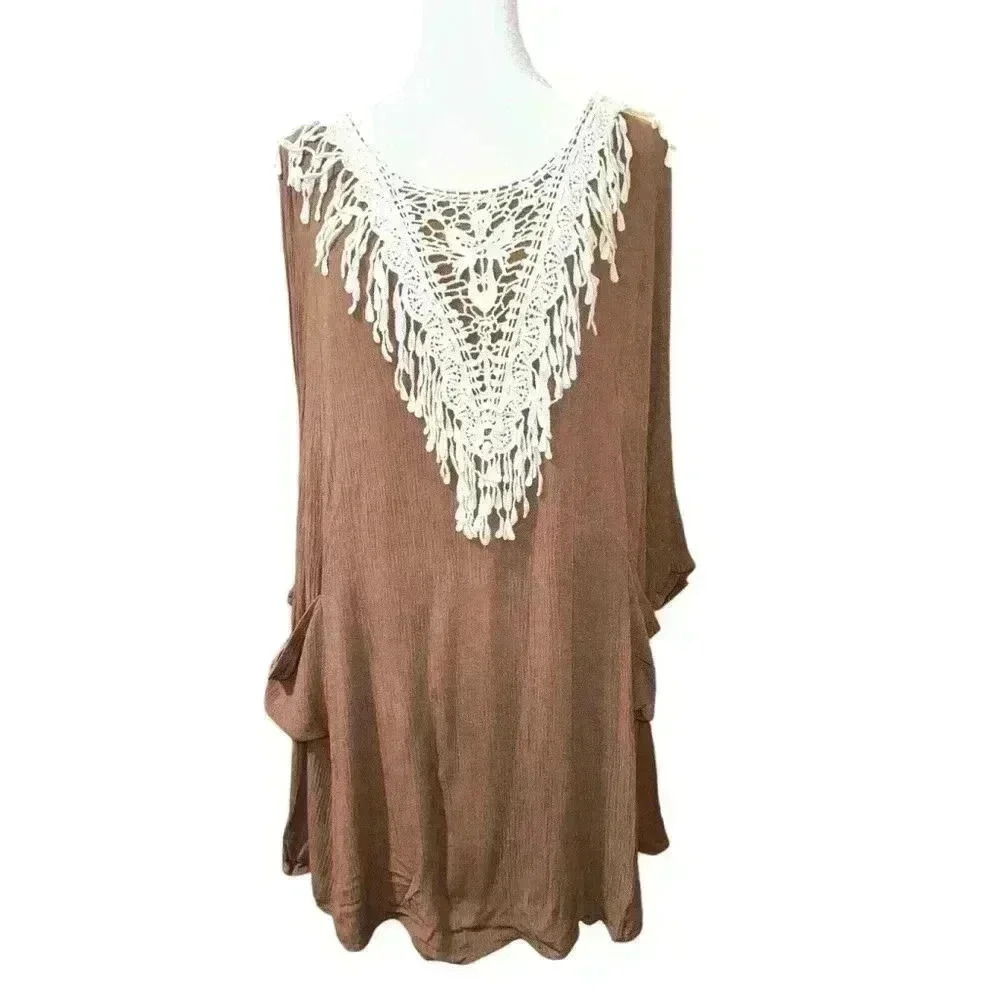 Entro Brown‎ Dress With Crochet Detail, Size Medium